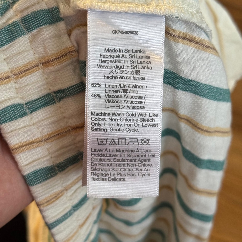 Madewell Striped Linen Blend Pull-On Shorts Teal Yellow White Small CKP454625038 - Picture 8 of 8